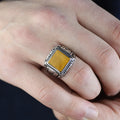 925 Silver Men Square Brown Tiger Eye Gemstone Ring