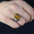 925 Sterling Silver Brown Oval Tiger Eye Gemstone Ring