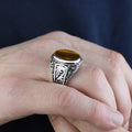 925 Sterling Silver Brown Oval Tiger Eye Gemstone Ring