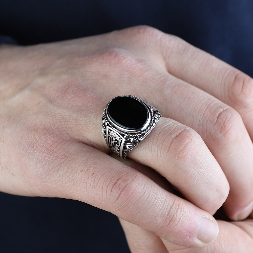925K Sterling Silver Men Onyx Gemstone Handmade Ring