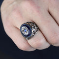 925 Sterling Silver Turkish Handmade Men Blue Sapphire Gemstone Ring