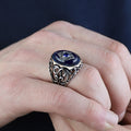 925 Sterling Silver Turkish Handmade Men Blue Sapphire Gemstone Ring