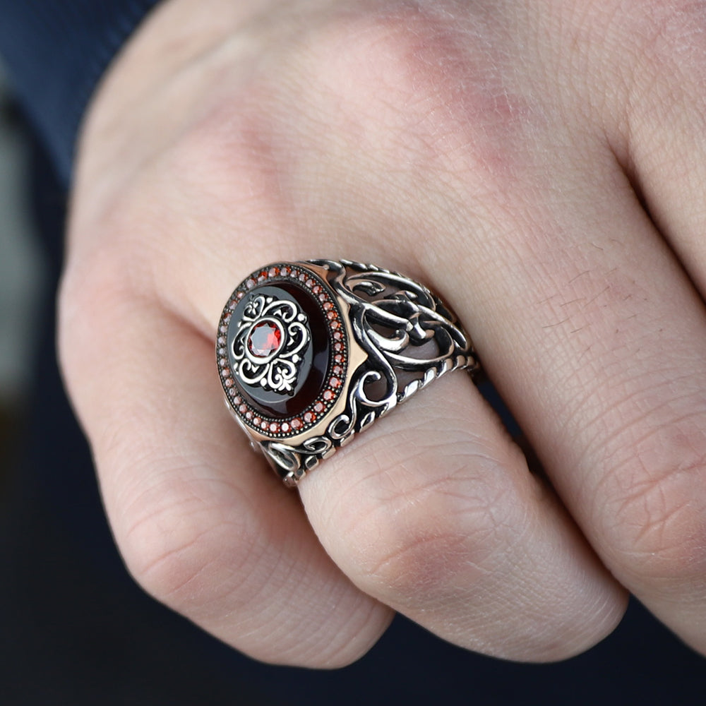 925 Silver Handmade Men Ruby Gemstone Turkish Handmade Ring