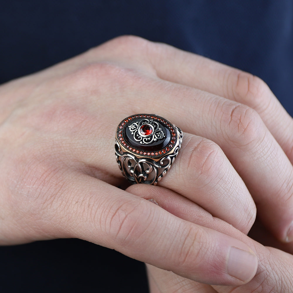925 Silver Handmade Men Ruby Gemstone Turkish Handmade Ring
