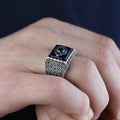 925 Sterling Silver Men Blue Sapphire Gemstone Ring