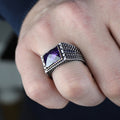 925 Sterling Silver Men Minimal Purple Amethyst Gemstone Ring