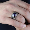 925 Sterling Silver Men Minimal Purple Amethyst Gemstone Ring