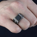 925 Silver Men Handmade Minimal Square Onyx Ring