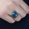 925 Sterling Silver Abalone Pearl Men Signet Ring