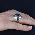925 Sterling Silver Abalone Pearl Men Signet Ring