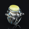 925 Men Sterling Silver Natural Yellow Agate Gemstone Handmade Ring