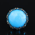 Silver Large Natural Turquoise Solomon Ring, Ottoman Style Mens Solomon Signet Ring, Round Engraved Ring