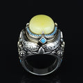 925 Men Sterling Silver Natural Yellow Agate Gemstone Handmade Ring
