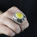 925 Men Sterling Silver Natural Yellow Agate Gemstone Handmade Ring
