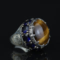 Silver Tiger Eye Large Turkish Handmade Ring Solomon Signet Ottoman Mens Ring