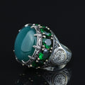 Mens Handmade Ring, Green Agate Ring, Solomon Signet Large Turkish Handmade Silver Men Ring