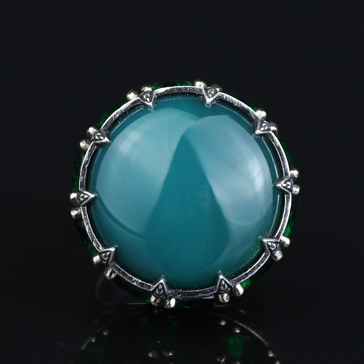 Mens Handmade Ring, Green Agate Ring, Solomon Signet Large Turkish Handmade Silver Men Ring