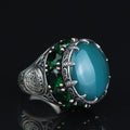 Mens Handmade Ring, Green Agate Ring, Solomon Signet Large Turkish Handmade Silver Men Ring
