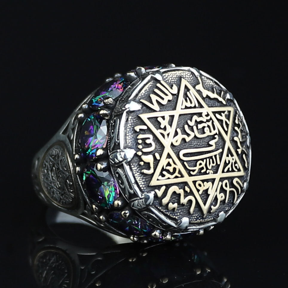 Silver Handmade Silver Seal Of Solomon Ring Large Solomon Signet Ring, King Solomon Ring