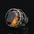 Silver Large Sultanite Stone Ring, Silver Solomon Signet Style Ring, Man Handmade Silver Ring