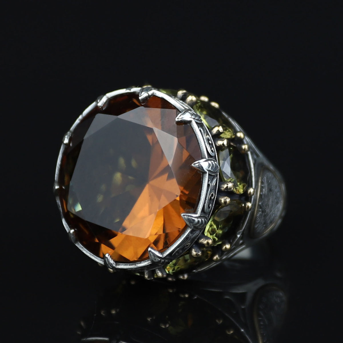 Silver Large Sultanite Stone Ring, Silver Solomon Signet Style Ring, Man Handmade Silver Ring