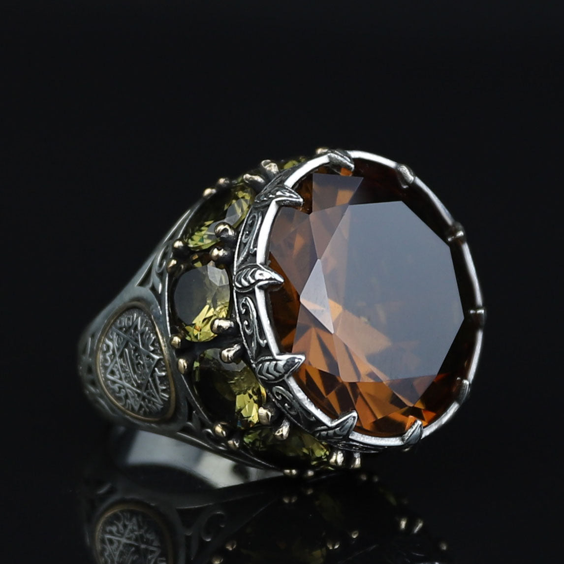 Silver Large Sultanite Stone Ring, Silver Solomon Signet Style Ring, Man Handmade Silver Ring