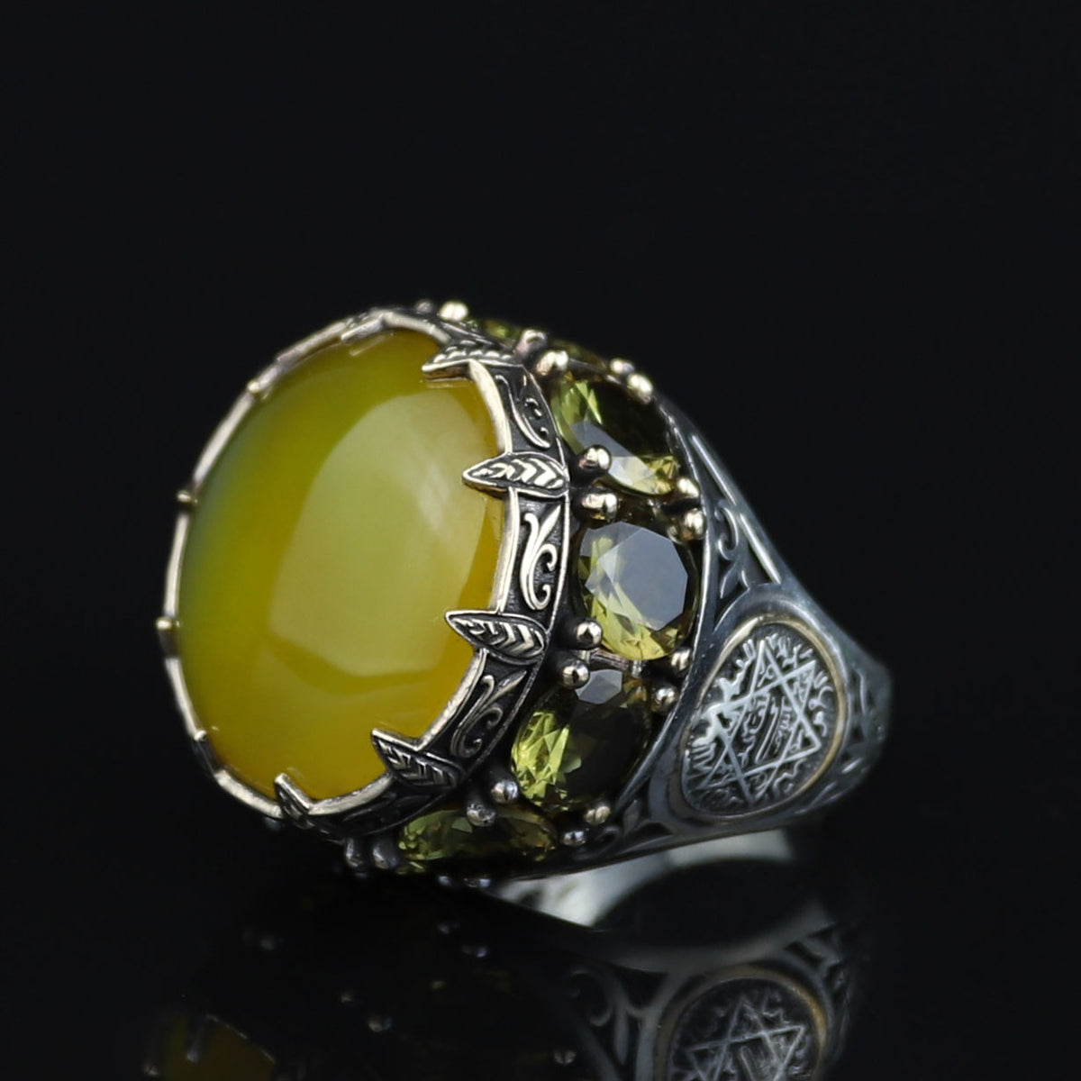 Men Handmade Ring, Yellow Agate 925 Silver Ring, Large Solomon Aqeeq Gemstone Ring , Genuine Yellow Agate Men Vintage Ring