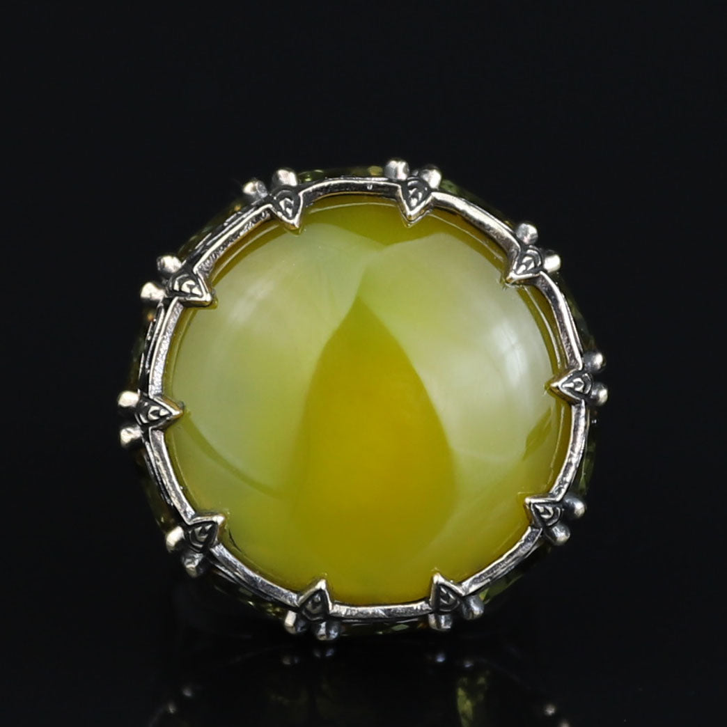 Men Handmade Ring, Yellow Agate 925 Silver Ring, Large Solomon Aqeeq Gemstone Ring , Genuine Yellow Agate Men Vintage Ring