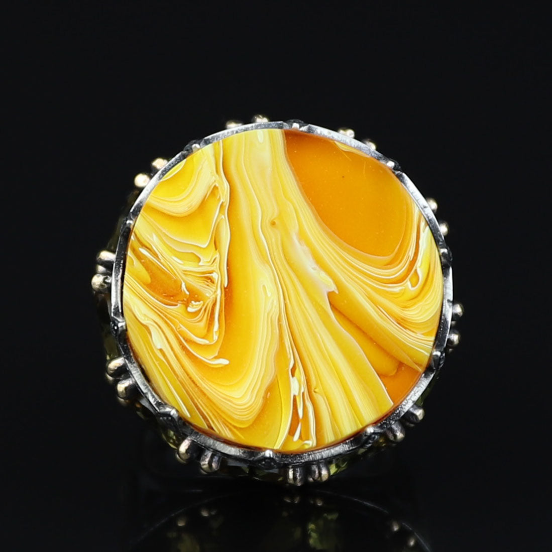 Men Handmade Large Yellow Agate Ring, Solomon Signet Large Natural Aqeeq Gemstone Ring