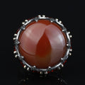 925 Sterling Silver Solomon Signet Red Agate Ring , Round Ruby And Agate Gemstone Ring