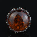 Natural Amber Stone Ring , Solomon Signet Sterling Silver Large Amber Stone Ring , Ottoman Style Silver Ring