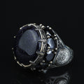 Large Star Stone Ring, Solomon Signet Men Silver Natural Large Black Star Gems Ring , Men BİG Ring, Ottoman Jewelry Ring