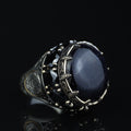 Large Star Stone Ring, Solomon Signet Men Silver Natural Large Black Star Gems Ring , Men BİG Ring, Ottoman Jewelry Ring