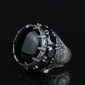Large Onyx Ring, Solomon Men Silver Natural Large Black Onyx Ring , Men BİG Ring, Ottoman Jewelry Ring