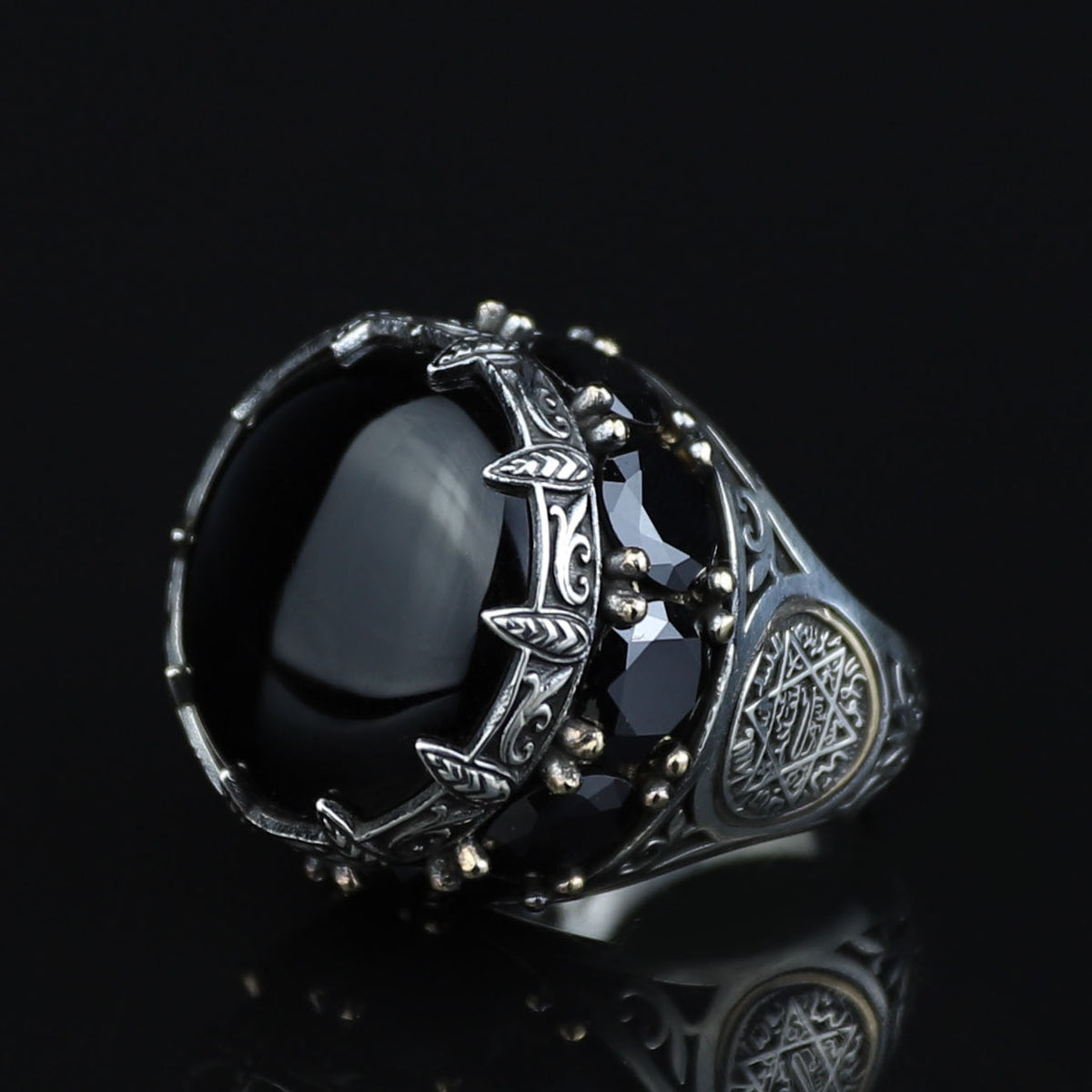 Large Onyx Ring, Solomon Men Silver Natural Large Black Onyx Ring , Men BİG Ring, Ottoman Jewelry Ring