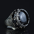 Large Onyx Ring, Solomon Men Silver Natural Large Black Onyx Ring , Men BİG Ring, Ottoman Jewelry Ring