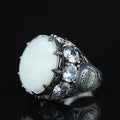 925 Silver Large Round Solomon Signet Ring, Natural Mother Of Pearl Gemstone Handmade Ring