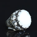 925 Silver Large Round Solomon Signet Ring, Natural Mother Of Pearl Gemstone Handmade Ring