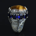 Silver Tiger Eye Large Turkish Handmade Ring Solomon Signet Ottoman Mens Ring