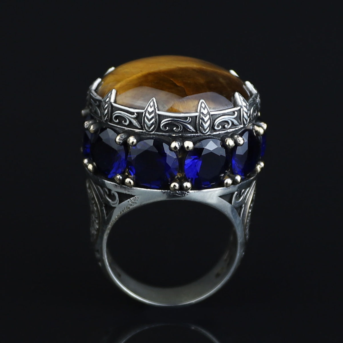 Silver Tiger Eye Large Turkish Handmade Ring Solomon Signet Ottoman Mens Ring