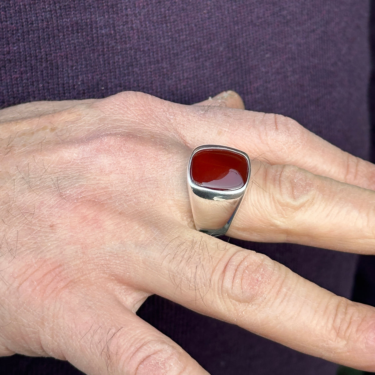 Silver Classic Red Agate Stone Ring