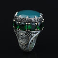 Mens Handmade Ring, Green Agate Ring, Solomon Signet Large Turkish Handmade Silver Men Ring