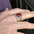 Silver Classic Red Agate Stone Ring