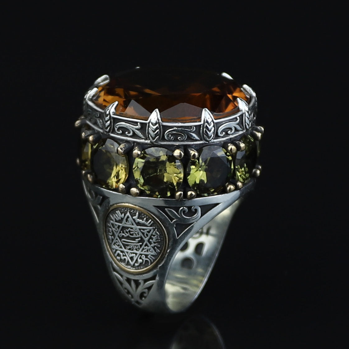Silver Large Sultanite Stone Ring, Silver Solomon Signet Style Ring, Man Handmade Silver Ring