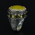 Men Handmade Ring, Yellow Agate 925 Silver Ring, Large Solomon Aqeeq Gemstone Ring , Genuine Yellow Agate Men Vintage Ring