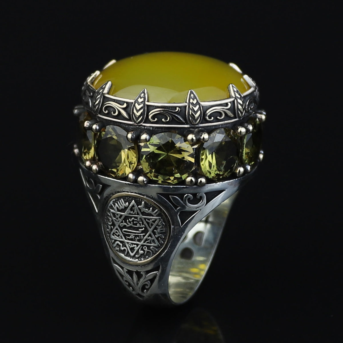 Men Handmade Ring, Yellow Agate 925 Silver Ring, Large Solomon Aqeeq Gemstone Ring , Genuine Yellow Agate Men Vintage Ring