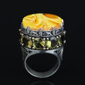 Men Handmade Large Yellow Agate Ring, Solomon Signet Large Natural Aqeeq Gemstone Ring
