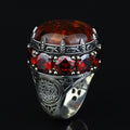Natural Amber Stone Ring , Solomon Signet Sterling Silver Large Amber Stone Ring , Ottoman Style Silver Ring