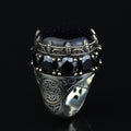 Large Star Stone Ring, Solomon Signet Men Silver Natural Large Black Star Gems Ring , Men BİG Ring, Ottoman Jewelry Ring