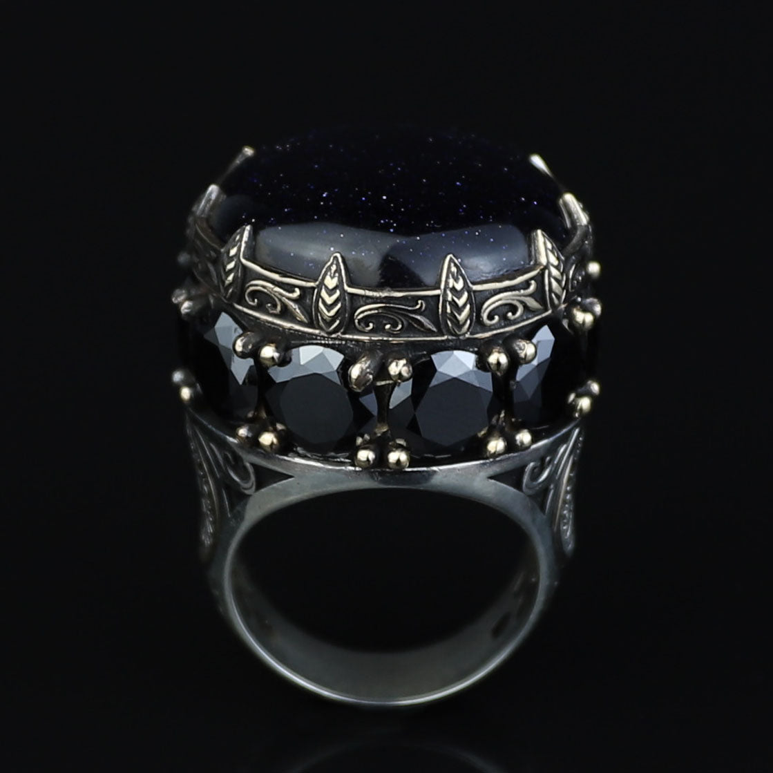 Large Star Stone Ring, Solomon Signet Men Silver Natural Large Black Star Gems Ring , Men BİG Ring, Ottoman Jewelry Ring